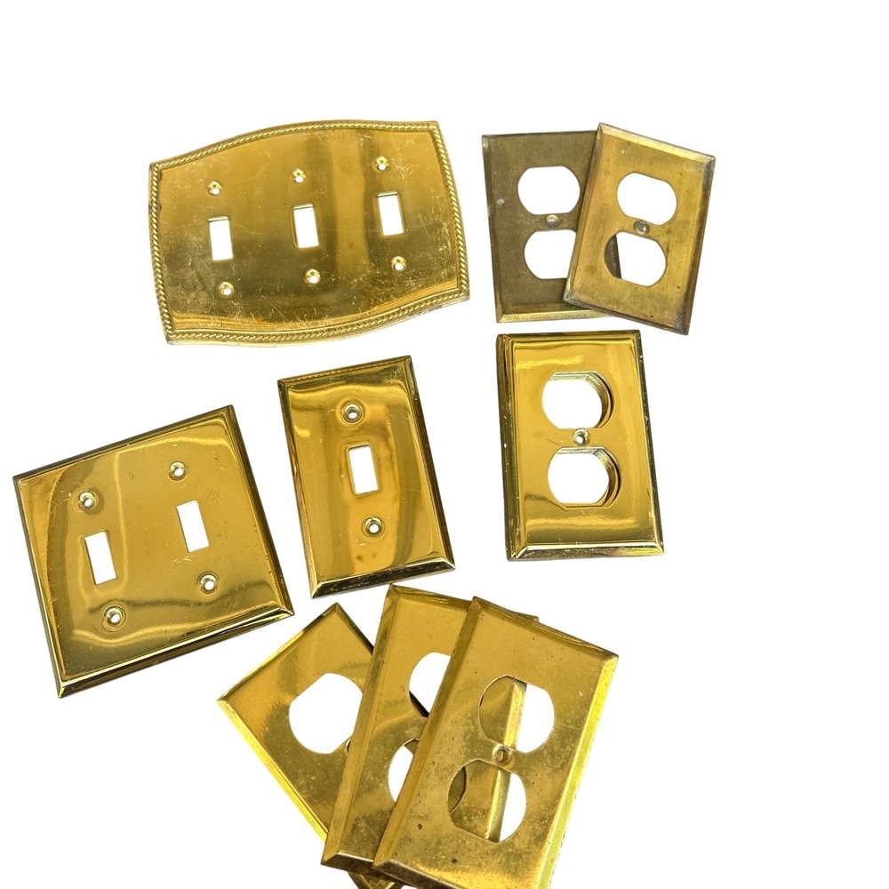 Bryant Brass Switch Plate lot 26 Outlet Cover Lot 9pc Gold Metal Vintage Good